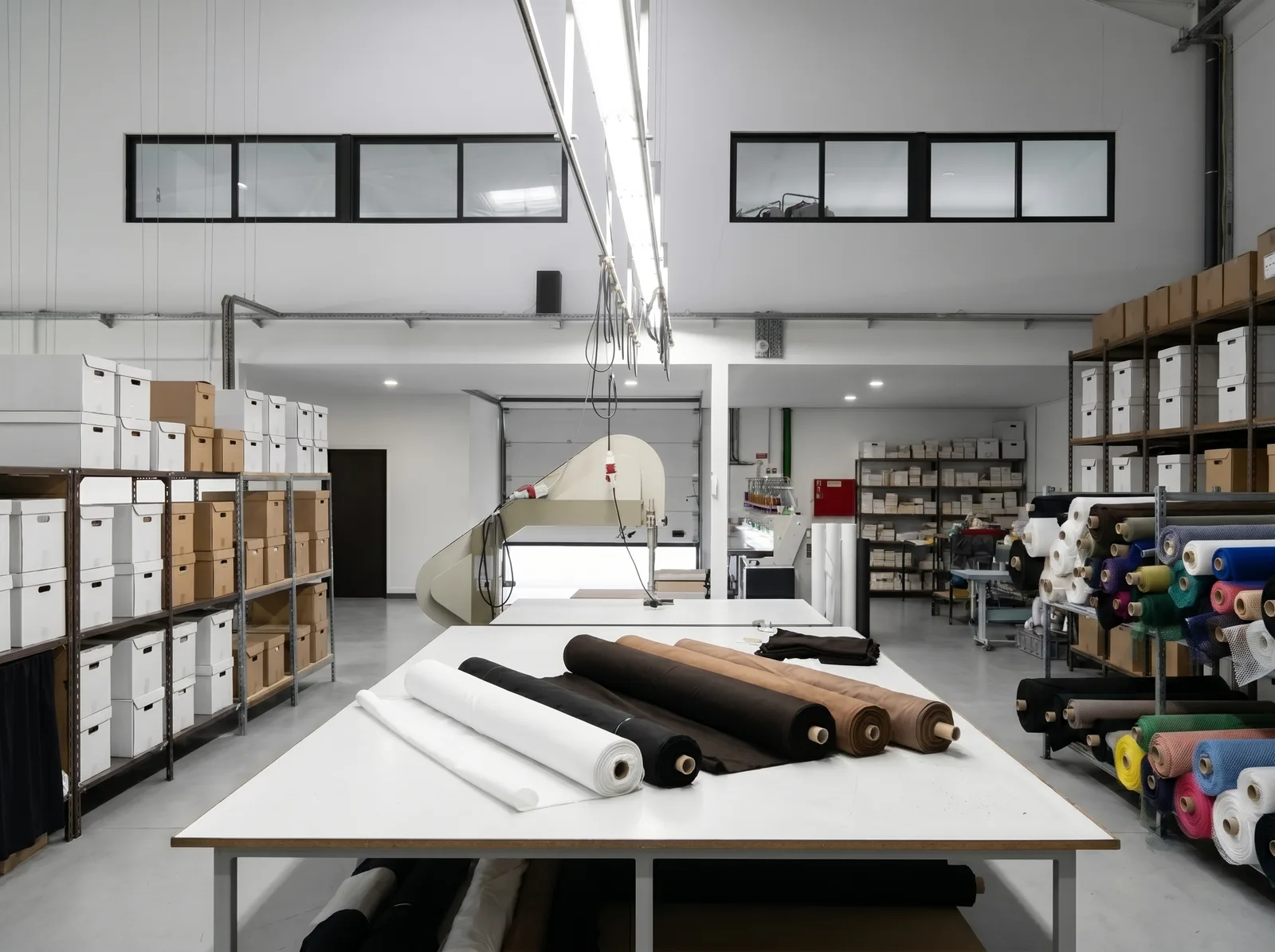Fabric warehouse with textile rolls