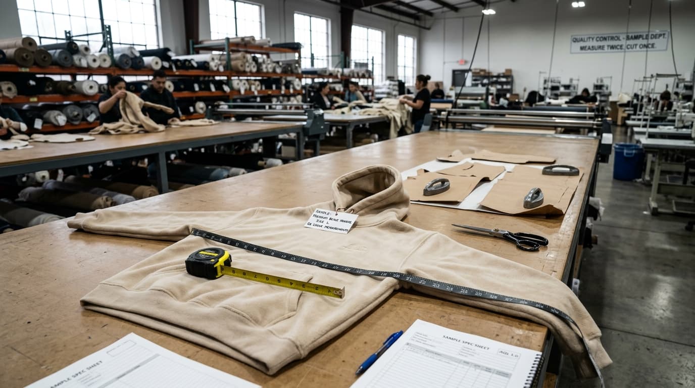 Inspecting a garment sample from White Cotton